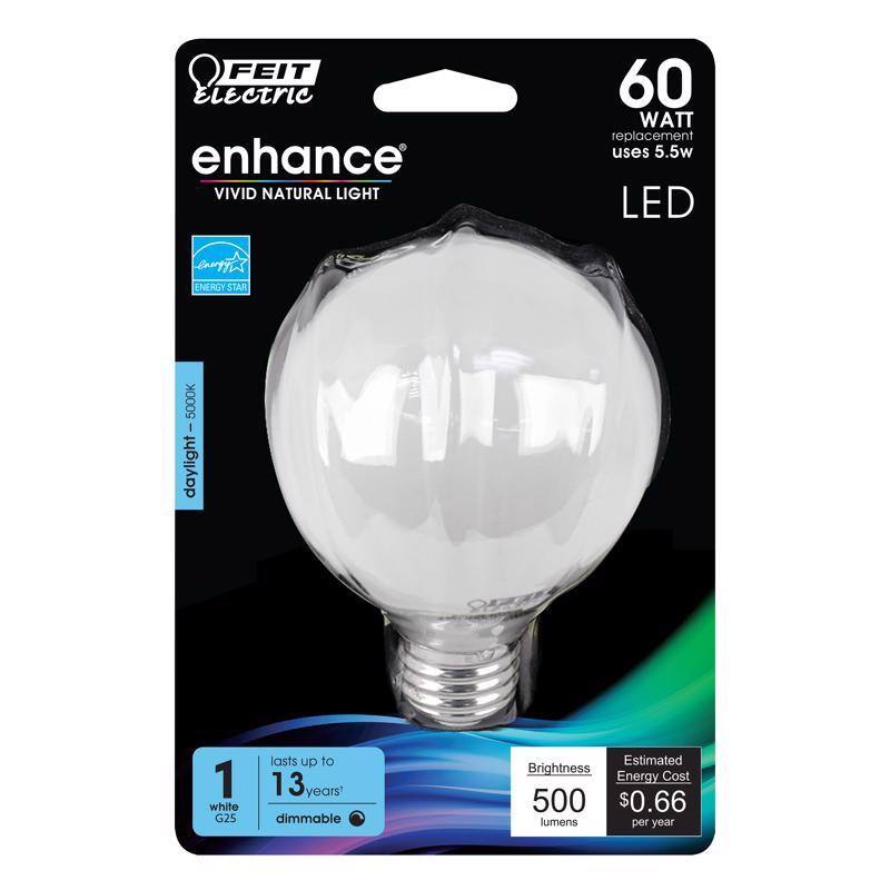 FEIT ELECTRIC - Enhance G25 E26 (Medium) Filament LED Bulb Daylight 60 Watt Equivalence 1 pk