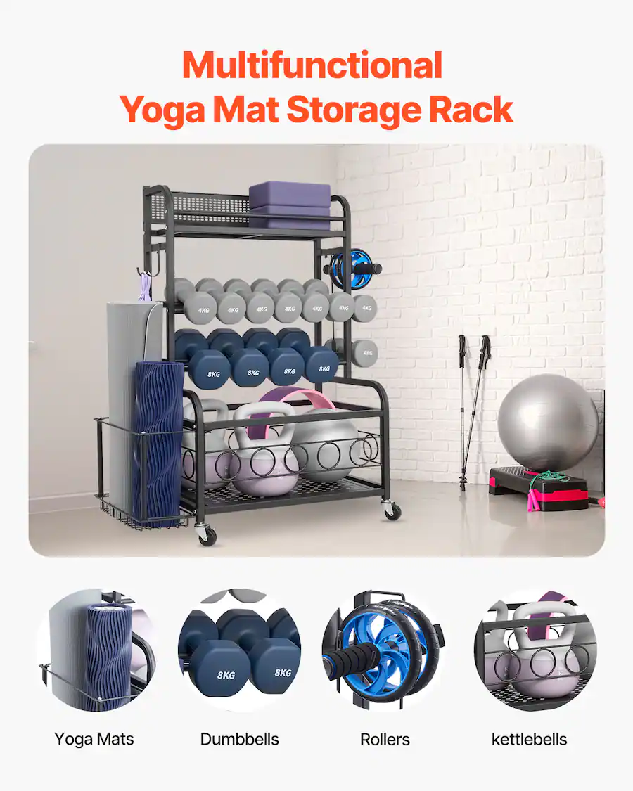 Primafit Mat Rack VEVOR Yoga Mat Storage Rack, Home Gym Workout Equipment Organizer ...