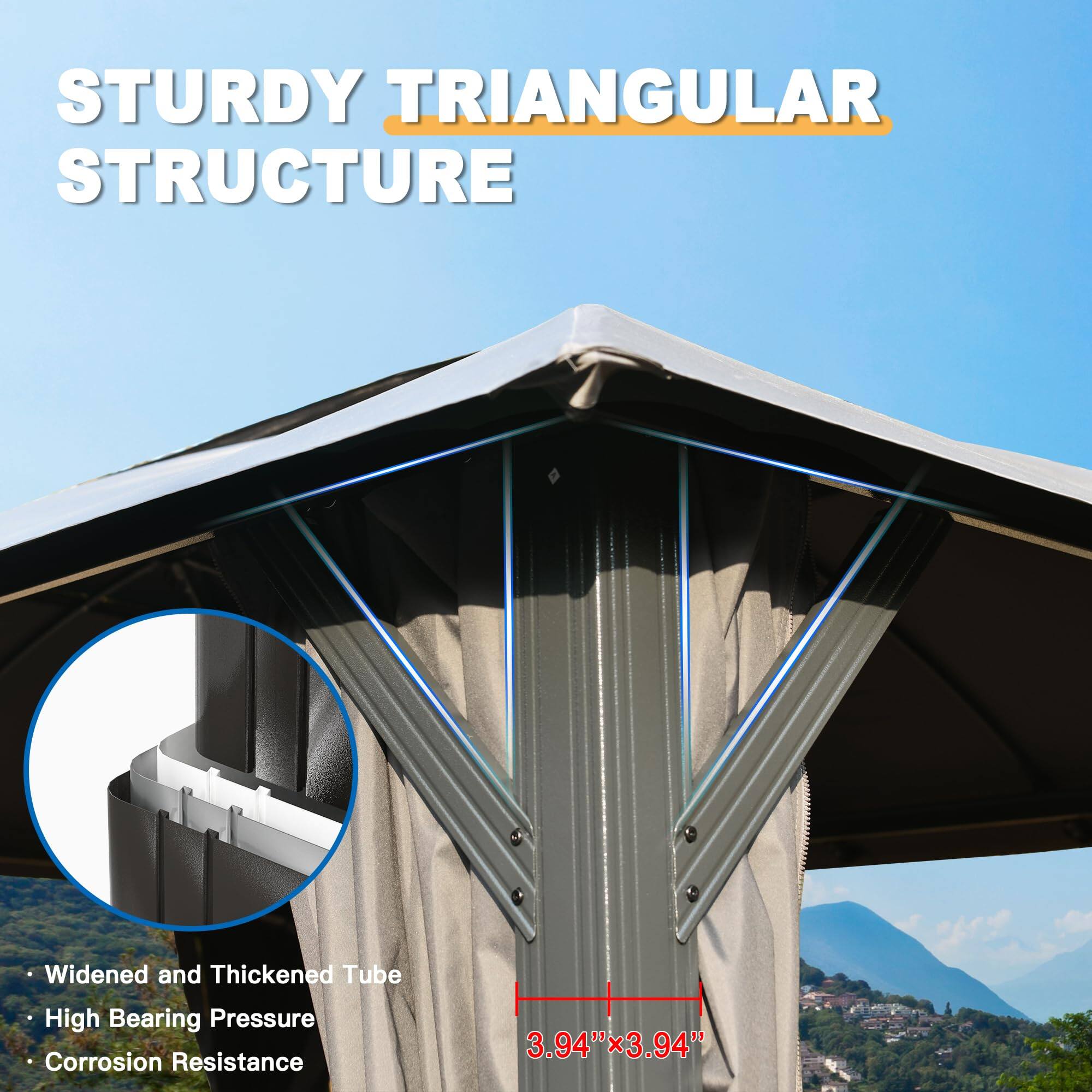 STURDY TRIANGULAR STRUCTURE  
- Widened and Thickened Tube  
- High Bearing Pressure  
- Corrosion Resistance  
3.94"x3.94"