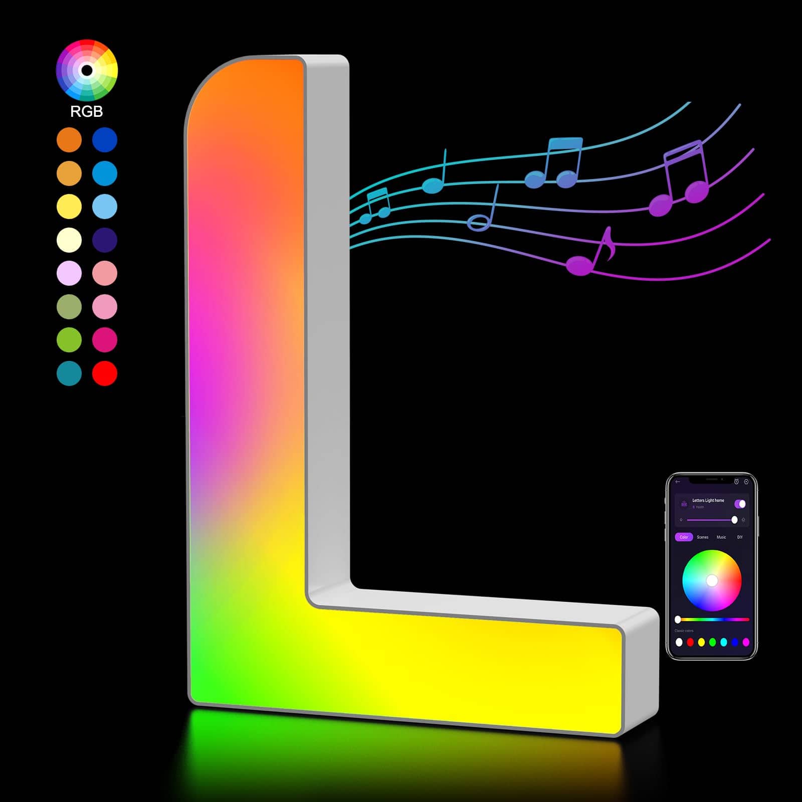 Paradigms Interiors - Led Marquee Letters Lights - Usb App Control Color Changing Light Up Personalized Night Name Sign Gift For - Letter-L