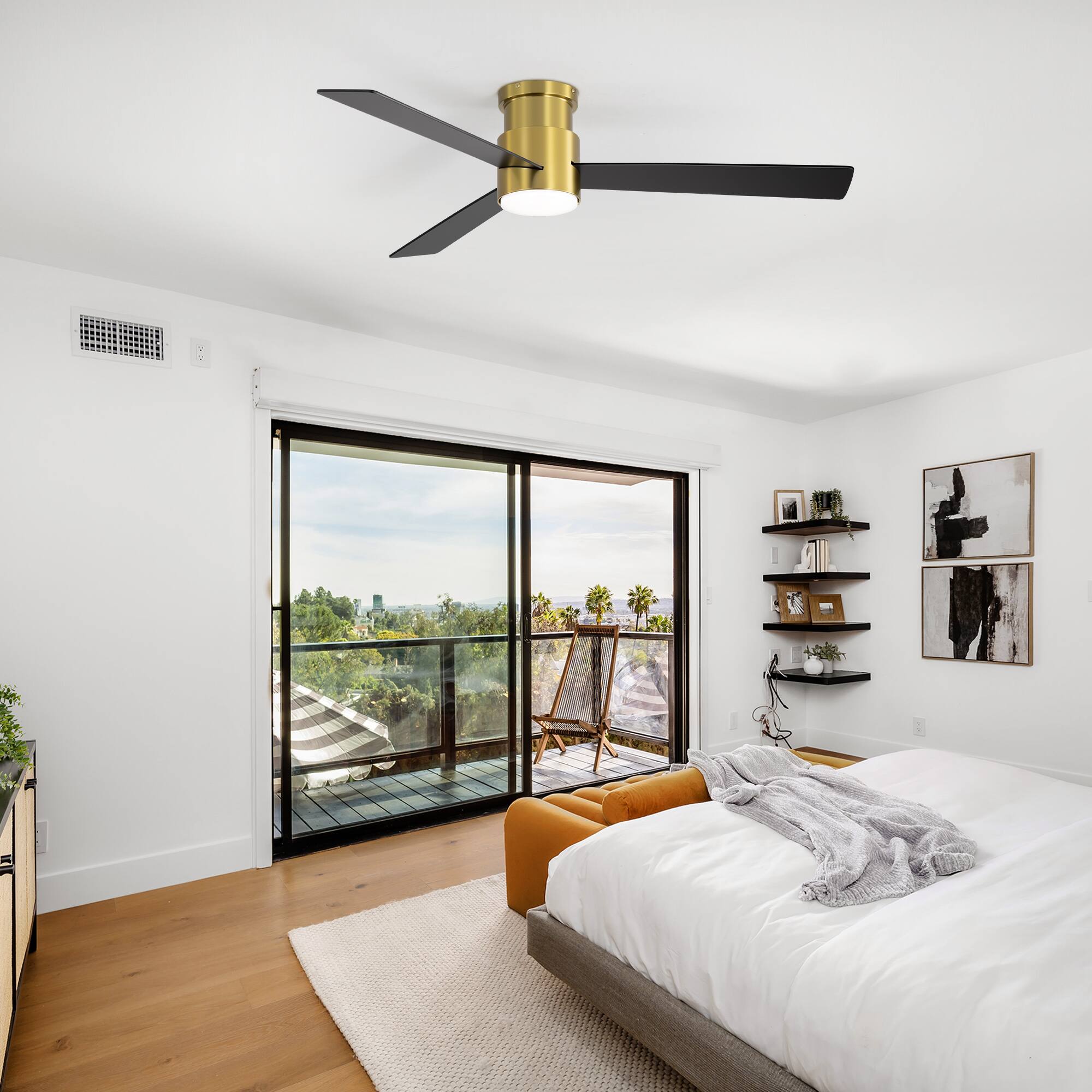 Alt View 2. Breezary - Breezary 52'' Flush Mount Ceiling Fan with 3 Plywood Blades, 3-Color Light, 6-Speed DC Motor, Remote with Timer & Memory - Golden and Matte Black.