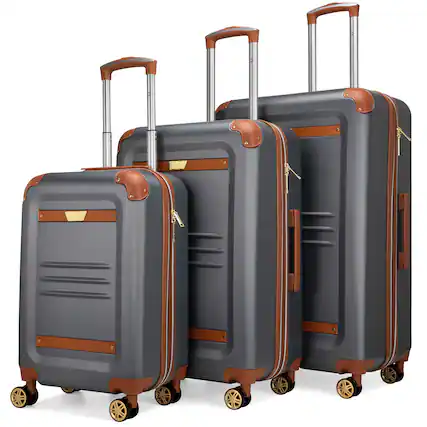 Front. 19v69 ITALIA - 19V69 ITALIA Vintage 3 Piece Expandable Retro Spinner Luggage Set - Grey - Grey.