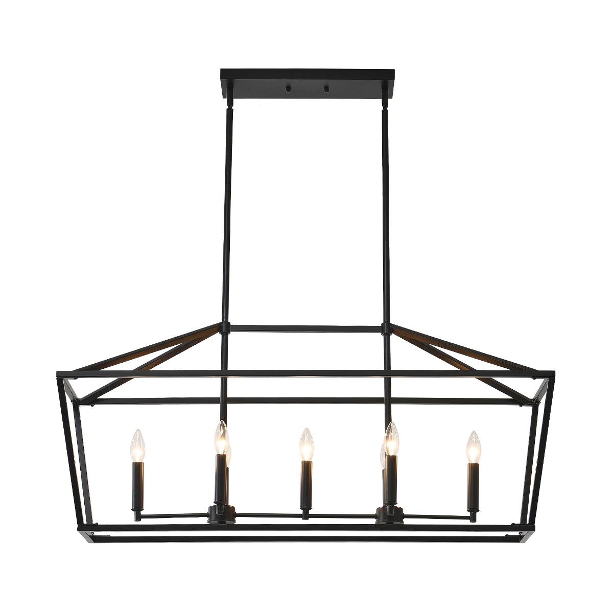 Alt View 10. Loheer - Loheer Farmhouse Kitchen Island Lighting, Matte Black Five Light Linear Chandelier for Dining Room.