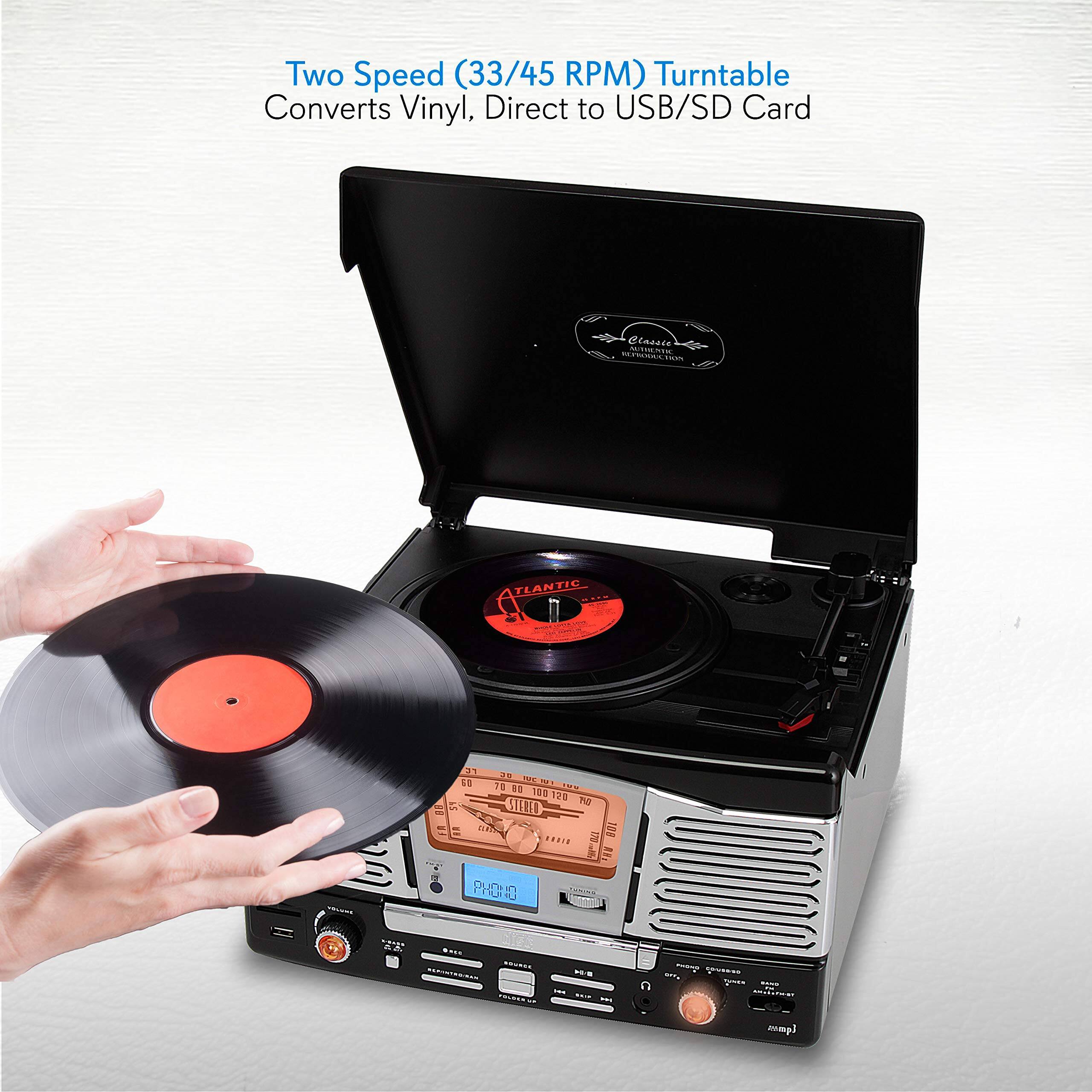 Two Speed (33/45 RPM) Turntable  
Converts Vinyl, Direct to USB/SD Card