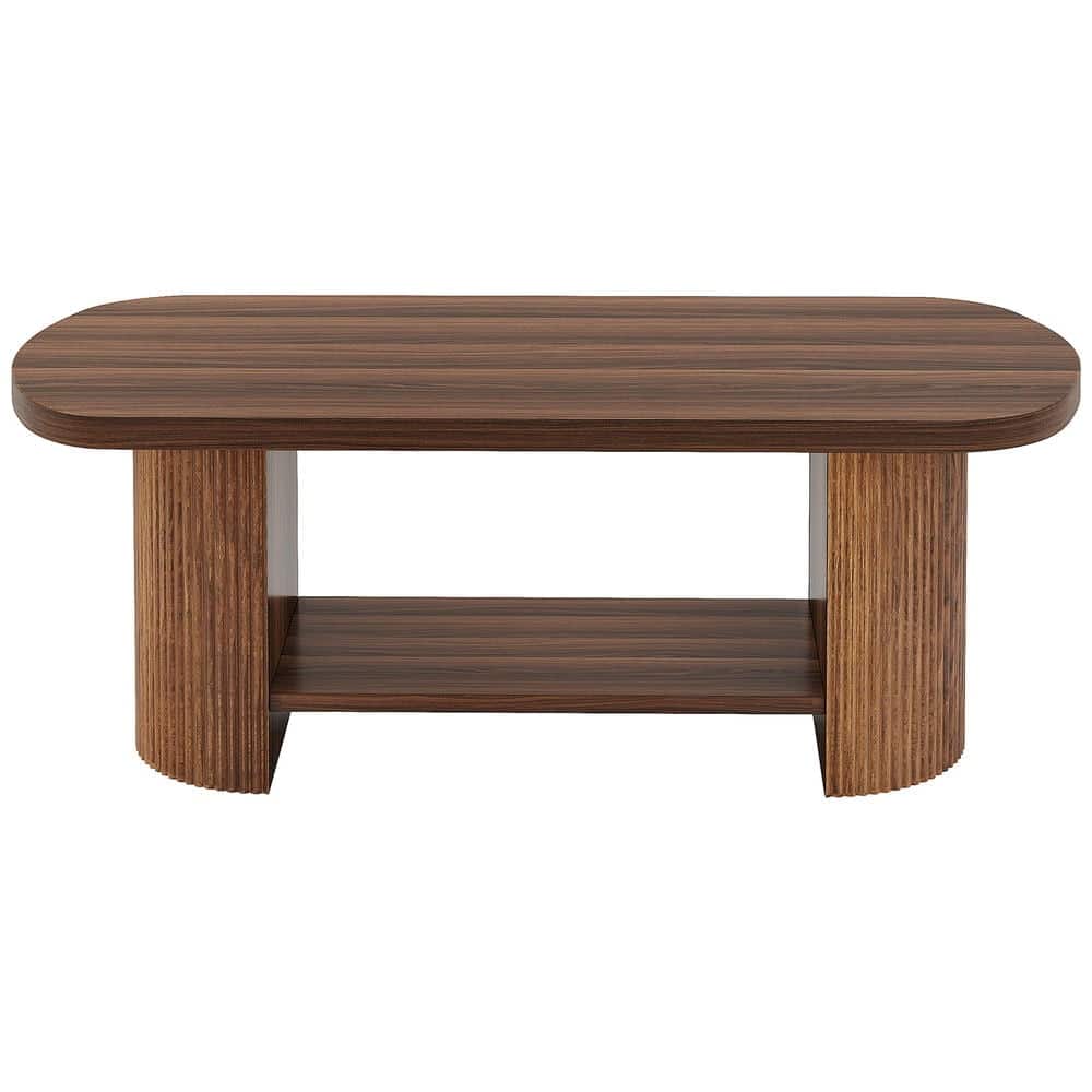 Kadyn - Center Coffee Table, Living Room Table,45" Coffee Table, Modern Oval 2-Tier Center Table With Storage - Brown