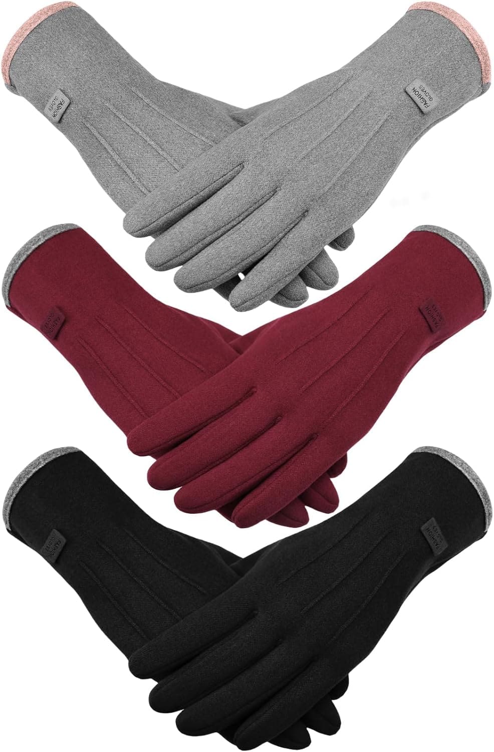 Cozy Serene - Womens Winter Gloves, Thermal Touch Screen Texting Windproof Gloves for Cold Weather with Fleece - Grey&black&red