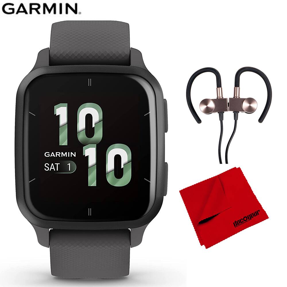 Garmin - Venu Sq 2 GPS Smartwatch Slate Bezel + Wireless Earbuds & Cleaning Cloth - Slate - (2022)