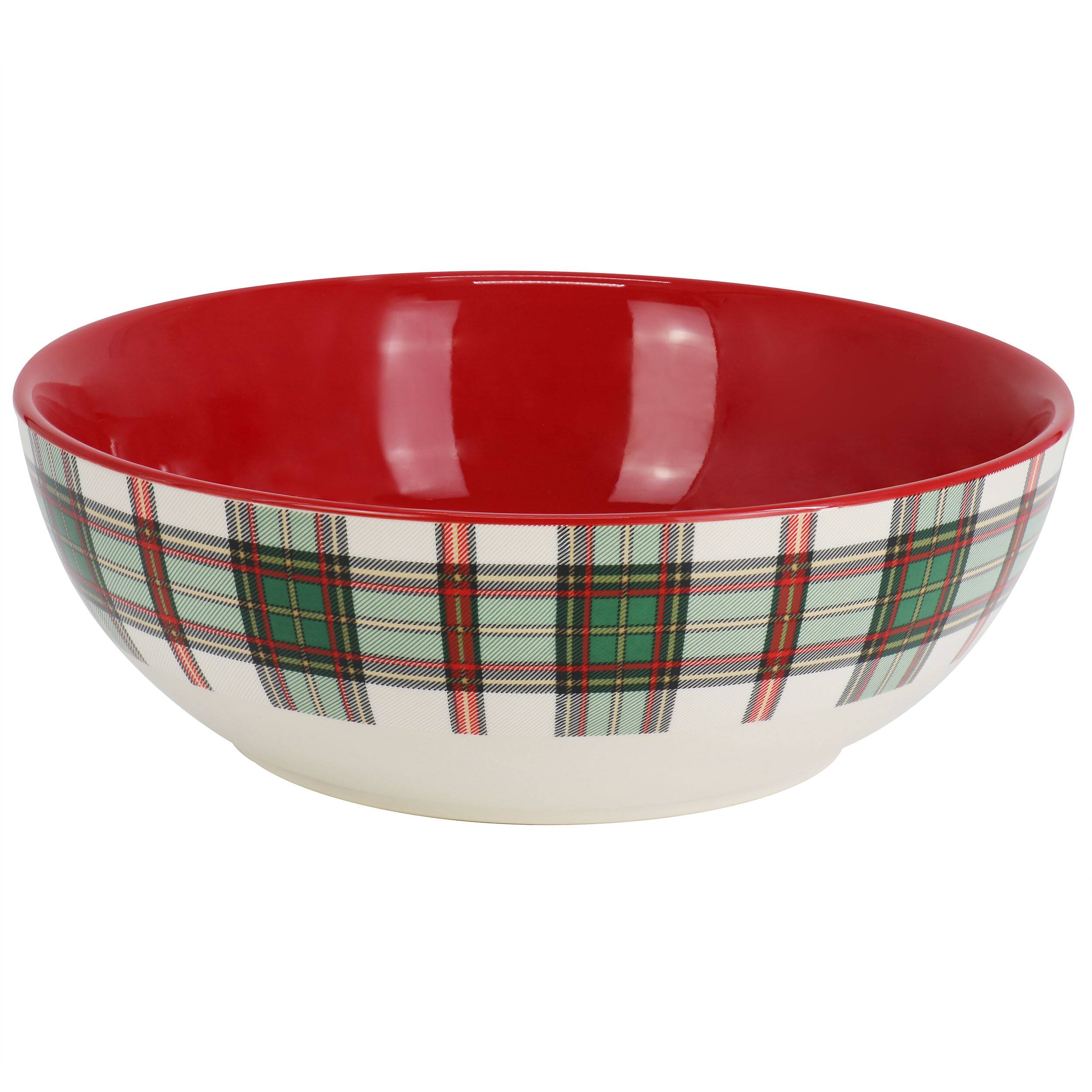 Front. Martha Stewart - Martha Stewart 8.6 Inch Holiday Plaid Stoneware Serving Bowl in Red - Red.