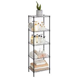 Songmics Home - 5-Tier Metal Storage Shelves, Kitchen Wire Shelving Unit, Storage Rack with Adjustable Shelves, Shelf Liners, 8 Hooks - Black