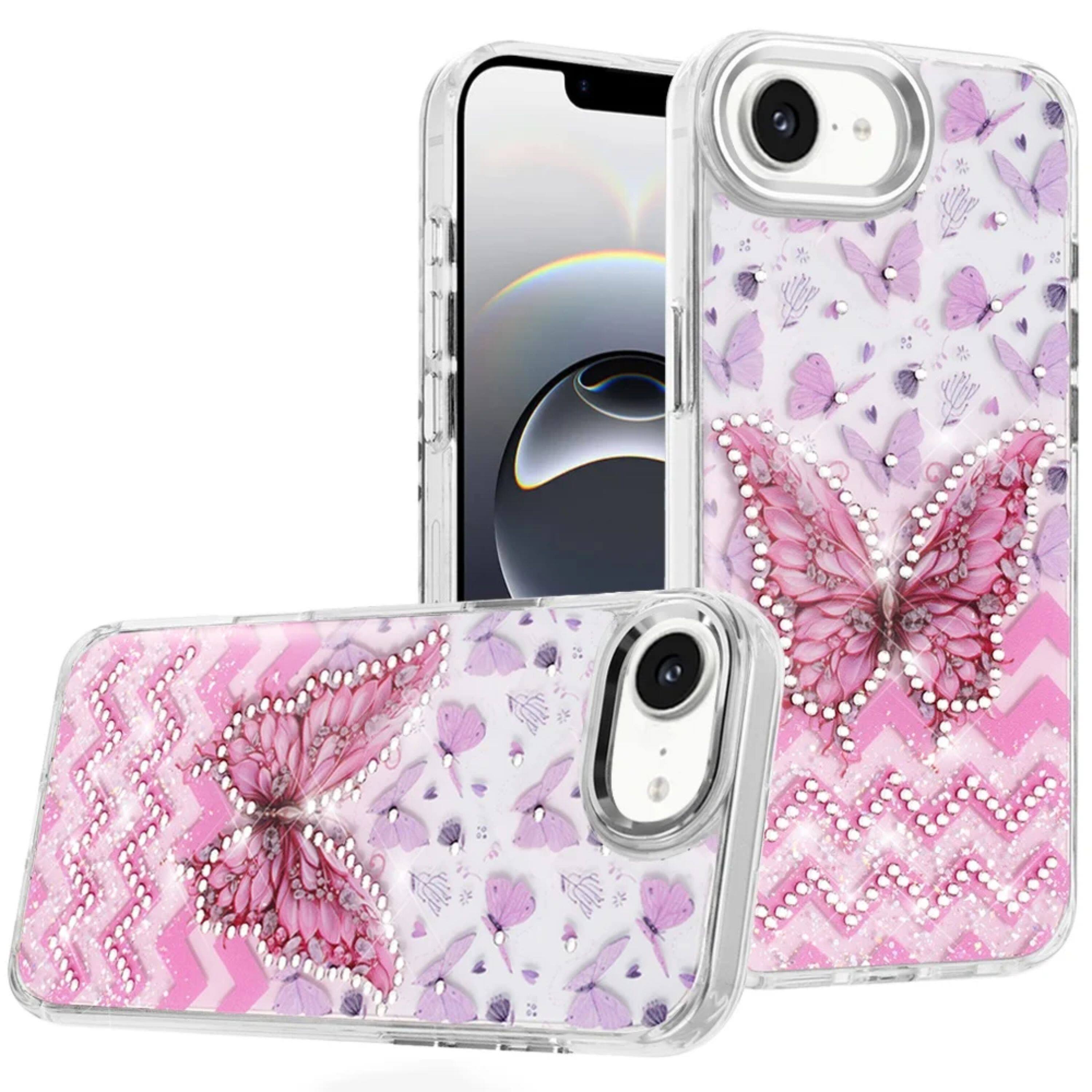 Front. Kitcheniva - Elegant Epoxy Crystal Jewel Decorative Case With Tempered Glass For iPhone 16e/17e C - Multicolor.