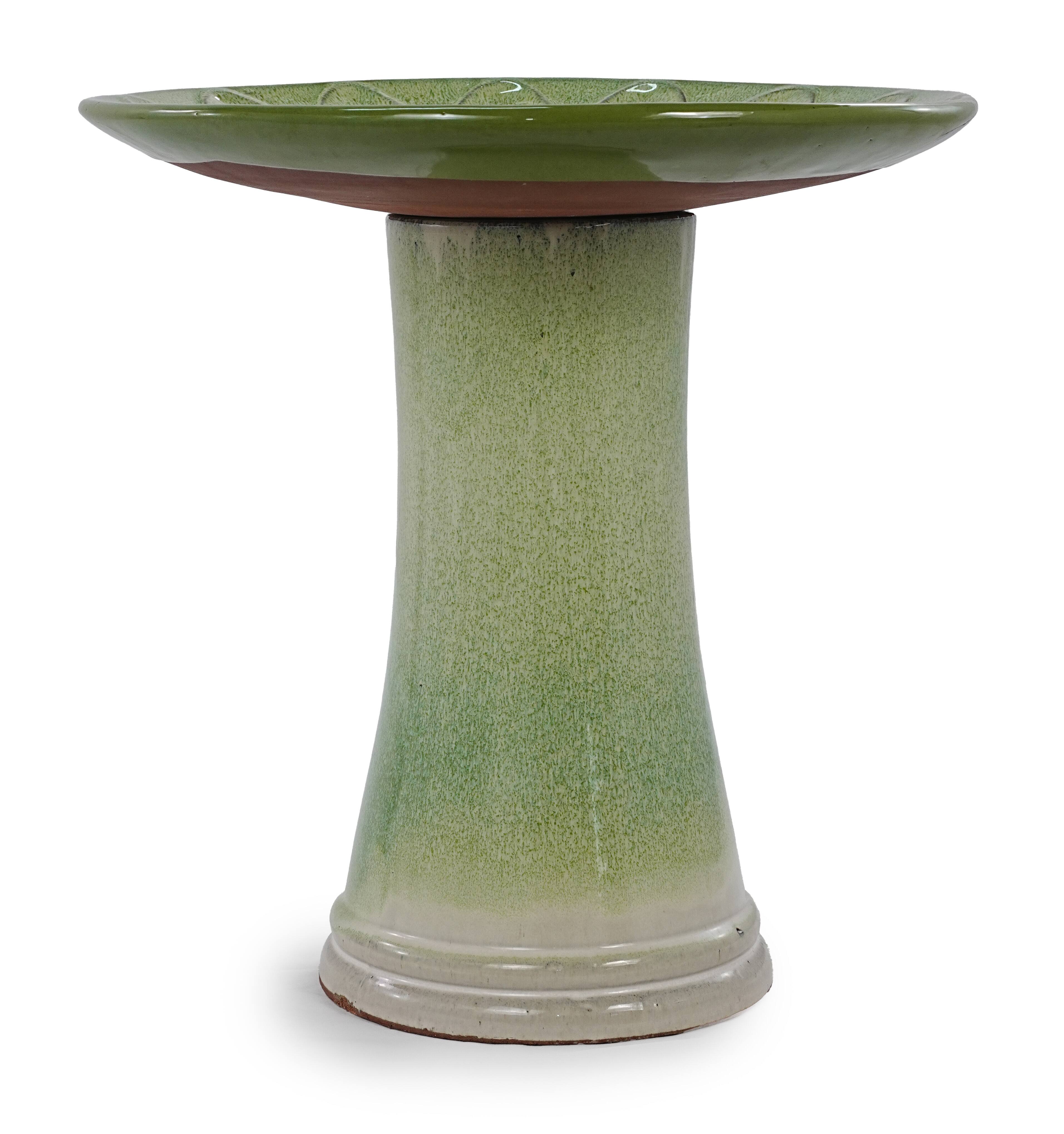 Alt View 6. Loheer - Handmade Ceramic Bird Bath 17 Inch Green Gradient Glaze Outdoor Garden Stand Weather Resistant for Birds Bathing Feeding - Green + Ceramic.