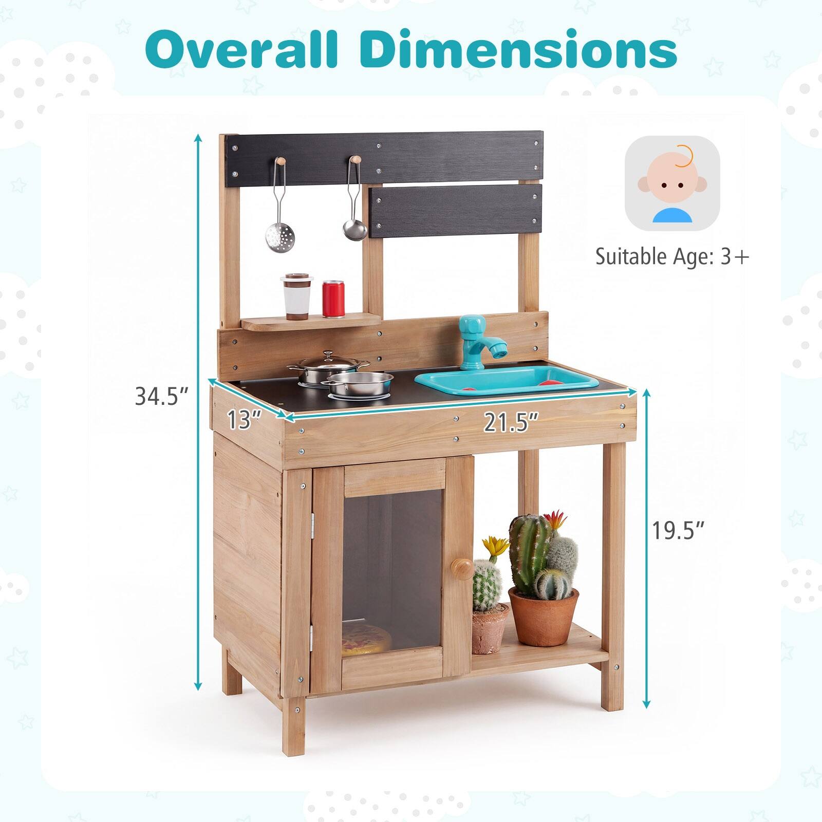 Overall Dimensions
Suitable Age: 3+
34.5"
13"
21.5"
19.5"