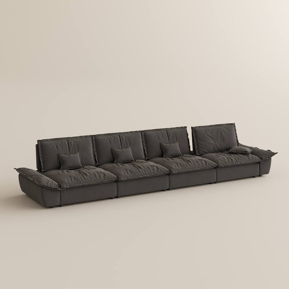 Alt View 9. POVISON - 182.67" Modern Deep Sofa with Adjustable Backrest - Gray Suede Fabric.