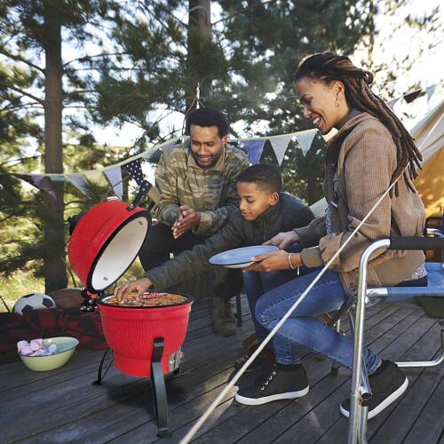 Alt View 7. Winado - Ceramic Grill 13in Round Kamado Charcoal Grill, Portable Barbecue Grill with Thermometer for Outdoor Camping Cooking - Red.