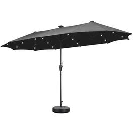 Ainfox - 13FT Large Patio Umbrella with Solar LED Lights & Crank Handle Outdoor Market Umbrella with base - Black