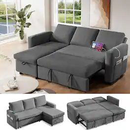 Vipbear - 81" Sleeper Sofa Bed with Pull Out Bed L Shaped Sectional Sleeper Sofa, Tool-Free Assembly,Corduroy Dark Gray - Gray