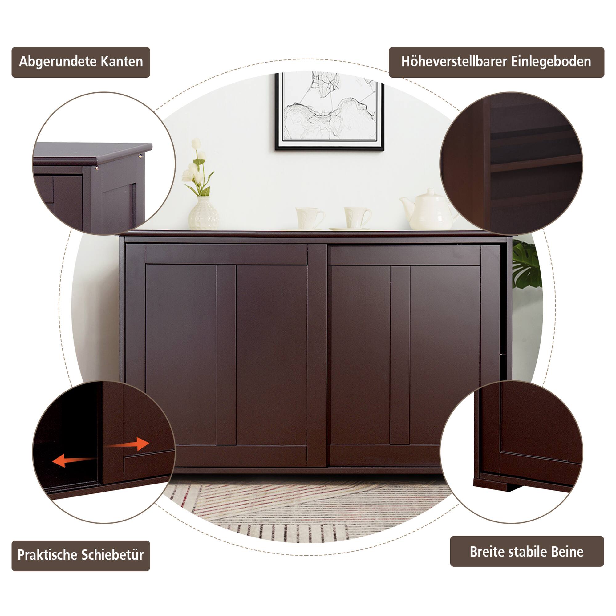 Abgerundete Kanten Hheverstellbarer Einlegeboden Praktische Schiebetr Breite stabile Beine