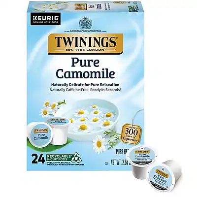 KEURIG GENUINE KCUP PODS
TWININGS
EST. 1706 LONDON
Pure Camomile
Naturally Delicate for Pure Relaxation
Naturally Caffeine-Free. Ready in Seconds!
24 RECYCLABLE K-CUPPODS
NET WT. 2.54 OZ (72g)
PURE HEAT
TWININGS Pure Camomile
300 Years of Expertise
PEEL EMPTY POD
RECYCLE
TWININGS Pure Camomile