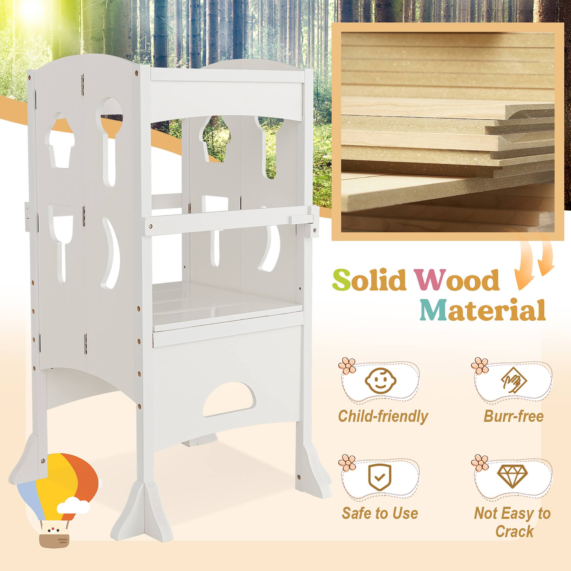 Solid Wood Material  
Child-friendly  
Burr-free  
Safe to Use  
Not Easy to Crack