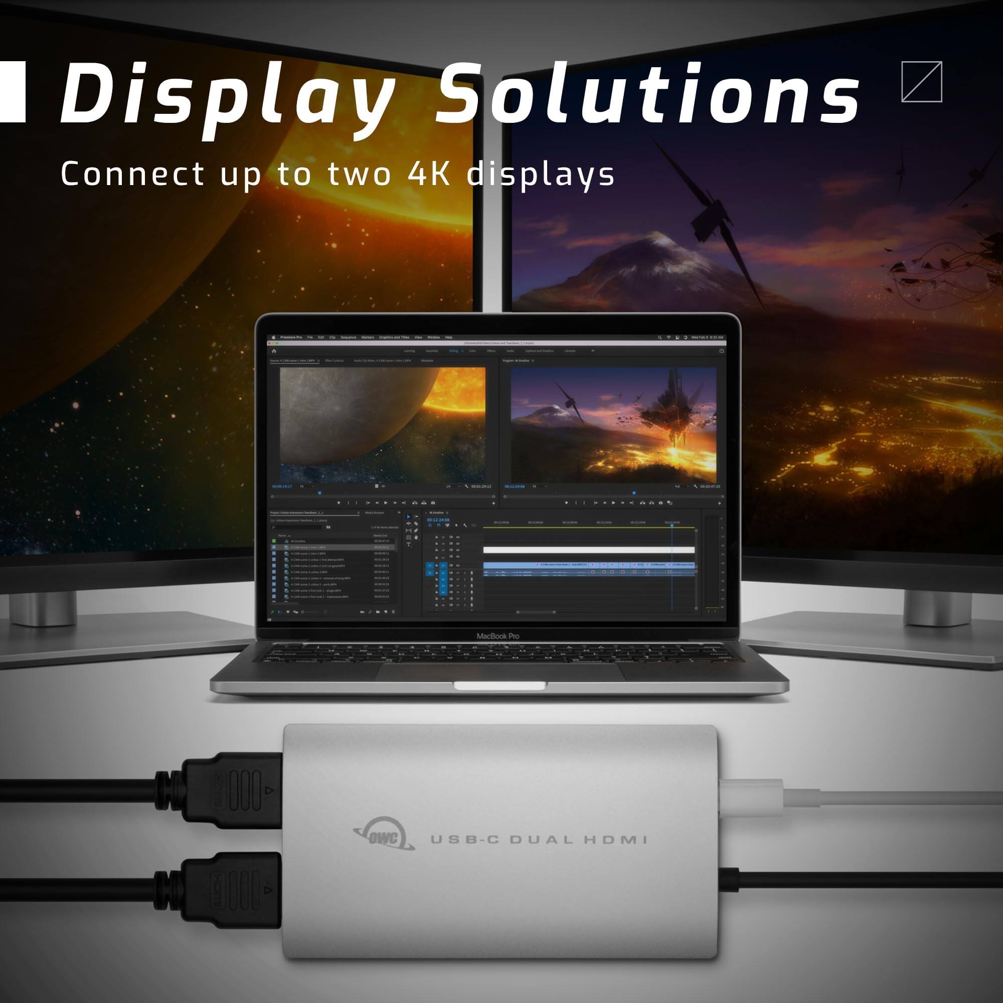 OWC USB C Adapter to Dual HDMI 4K with DisplayLink Supports 2 4K