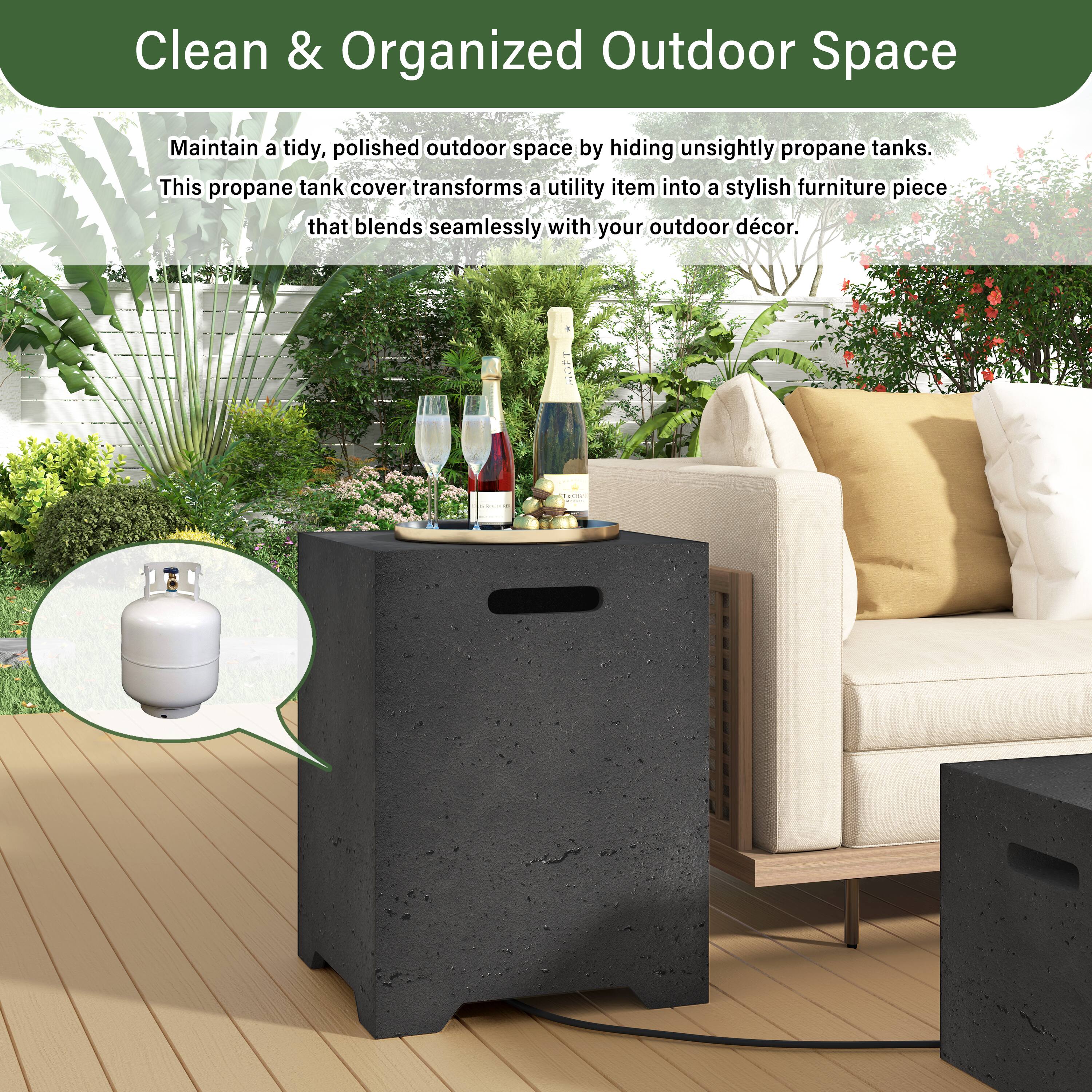 Clean & Organized Outdoor Space

Maintain a tidy, polished outdoor space by hiding unsightly propane tanks. This propane tank cover transforms a utility item into a stylish furniture piece that blends seamlessly with your outdoor décor.