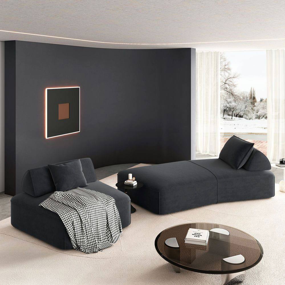 Alt View 5. Kadyn - 139" Modular Sectional Sofa Set, DIY Configuration with Fluffy Chenille and Removable Backrests, Dark Grey - Gray.