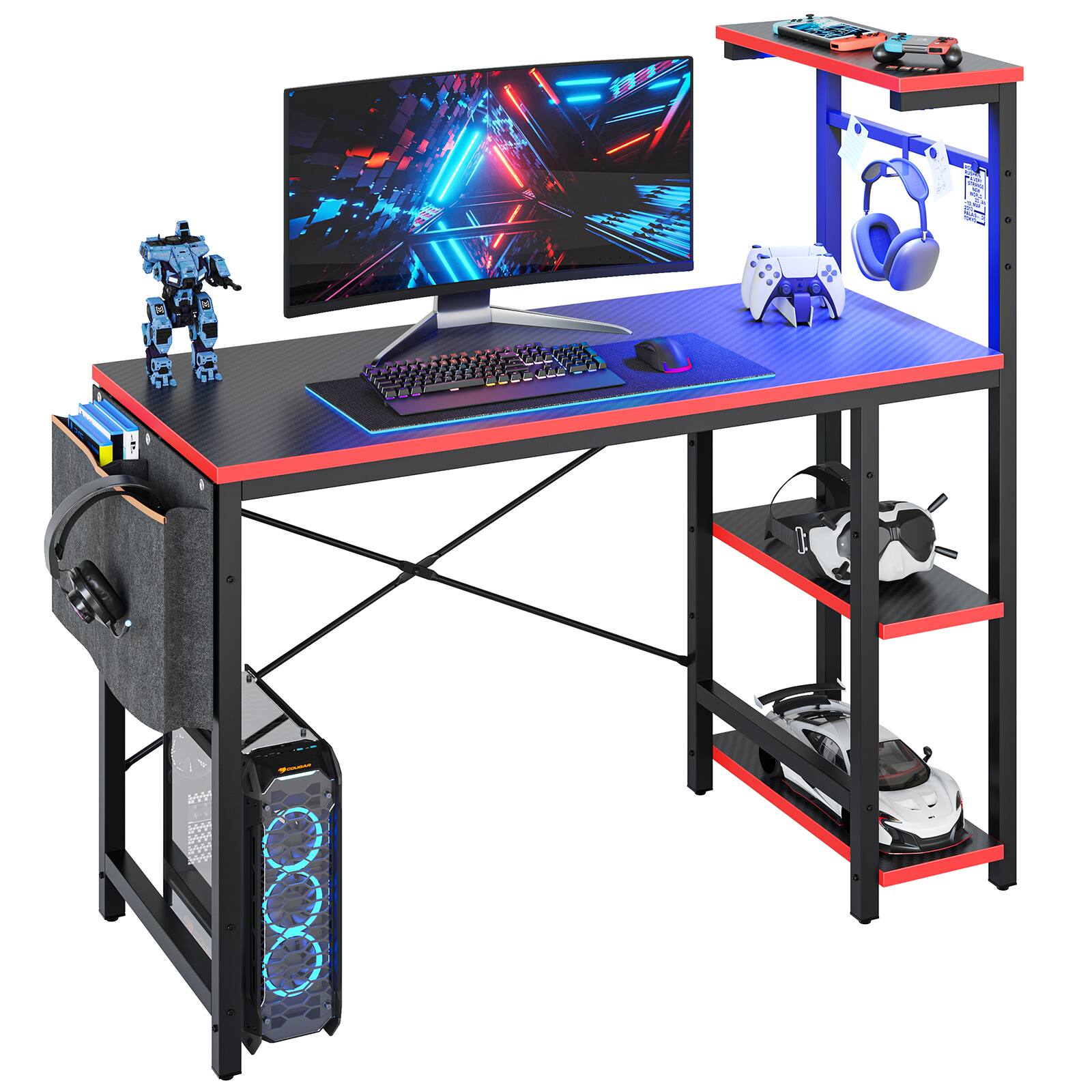 Alt View 7. Bestier - 44'' RGB Gaming Desk, PC Gaming Desk with Reversible Shelves & Side Storage, Gaming Computer Desk for Home Office - Red.