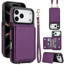 Dteck - Wallet Case for Apple iPhone 17 Pro,Faux Leather Flip Cover with RFID Card Holder+Strap,Shockproof Crossbody Case - Darkpurple