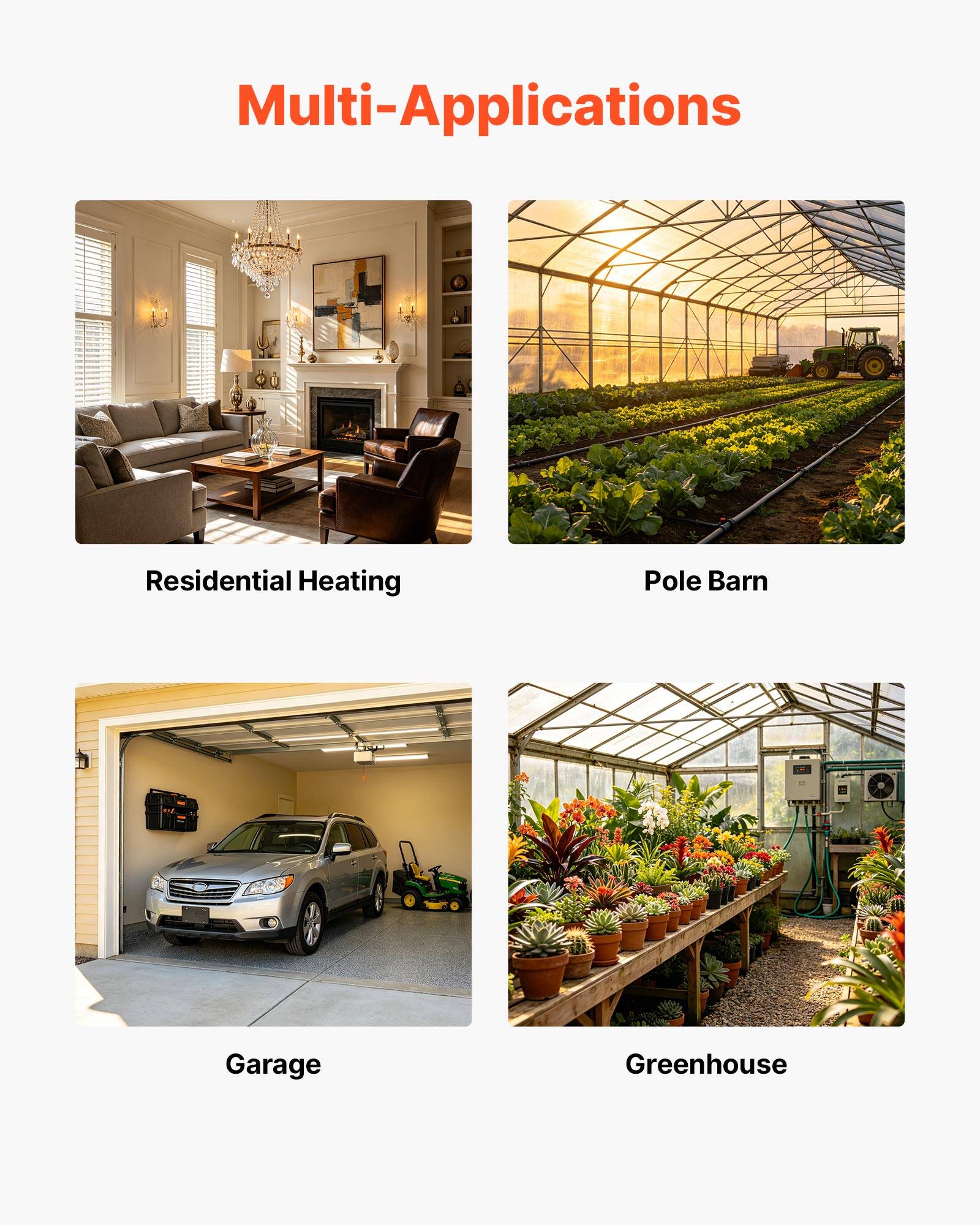 Multi-Applications  
Residential Heating  
Pole Barn  
Garage  
Greenhouse