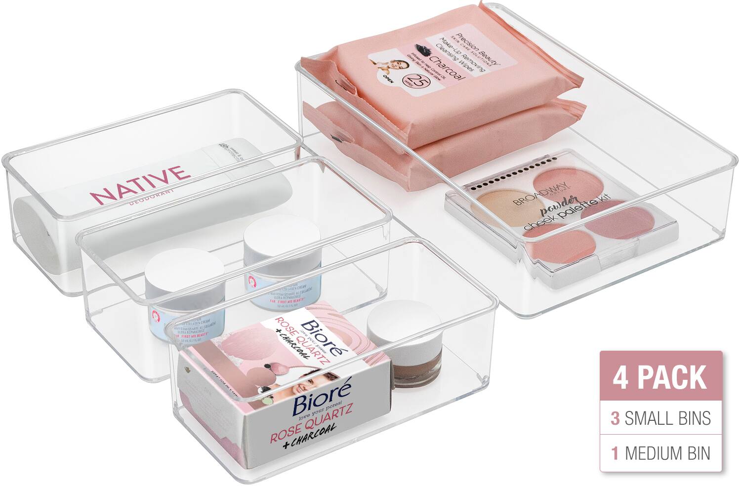 OPEN A Precision CARE makeup - Cleansing Removing auna Beauty ~ Charcoal Wipes C 25 IN -o NATIVE DEODORANT BROADWAY powder palette kit cheek u E entiMoun - cauaTe its ENR : FIRST A a BAT a -O. PININ - 2 Ca aL Mse SIN a aits PAELM T18  an RALIO - 8 a ROSE + Se Bior +CHARCOAL QUARTZ Bior Jove QUARTZ your rest ROSE CHARCOAL + 4 PACK 3 SMALL BINS 1 MEDIUM BIN