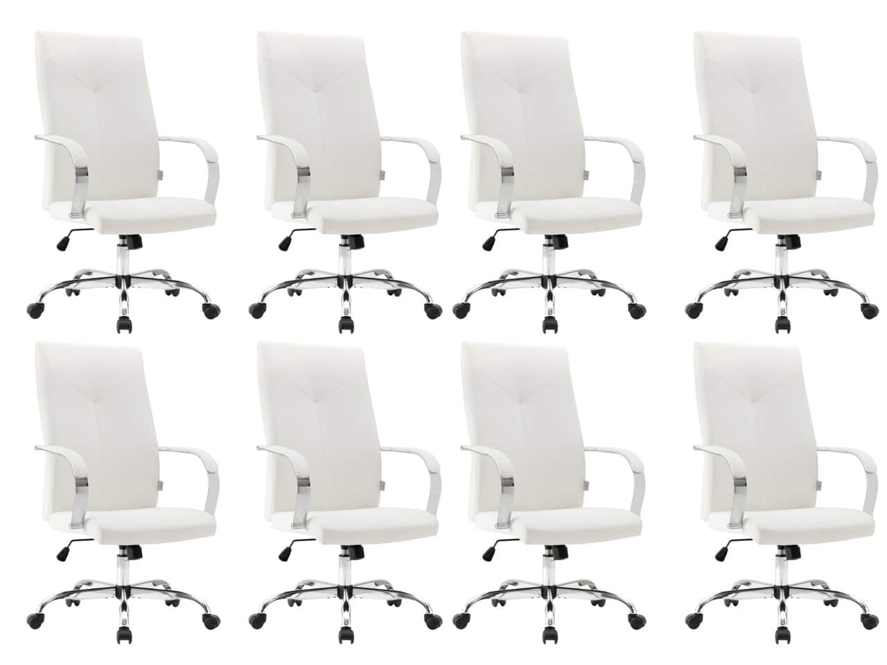 LeisureMod - Set of 8 Sonora Modern Ergonomic High-Back Leather Task Office Chair with Swivel and Tilt for Home Office - White