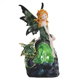 FC Design - 8"H Fairy & Baby Dragon LED Faux Crystal Stone Figurine Statue Office Desk Tabletop Medieval Gaming Home Decor - Multi-Color
