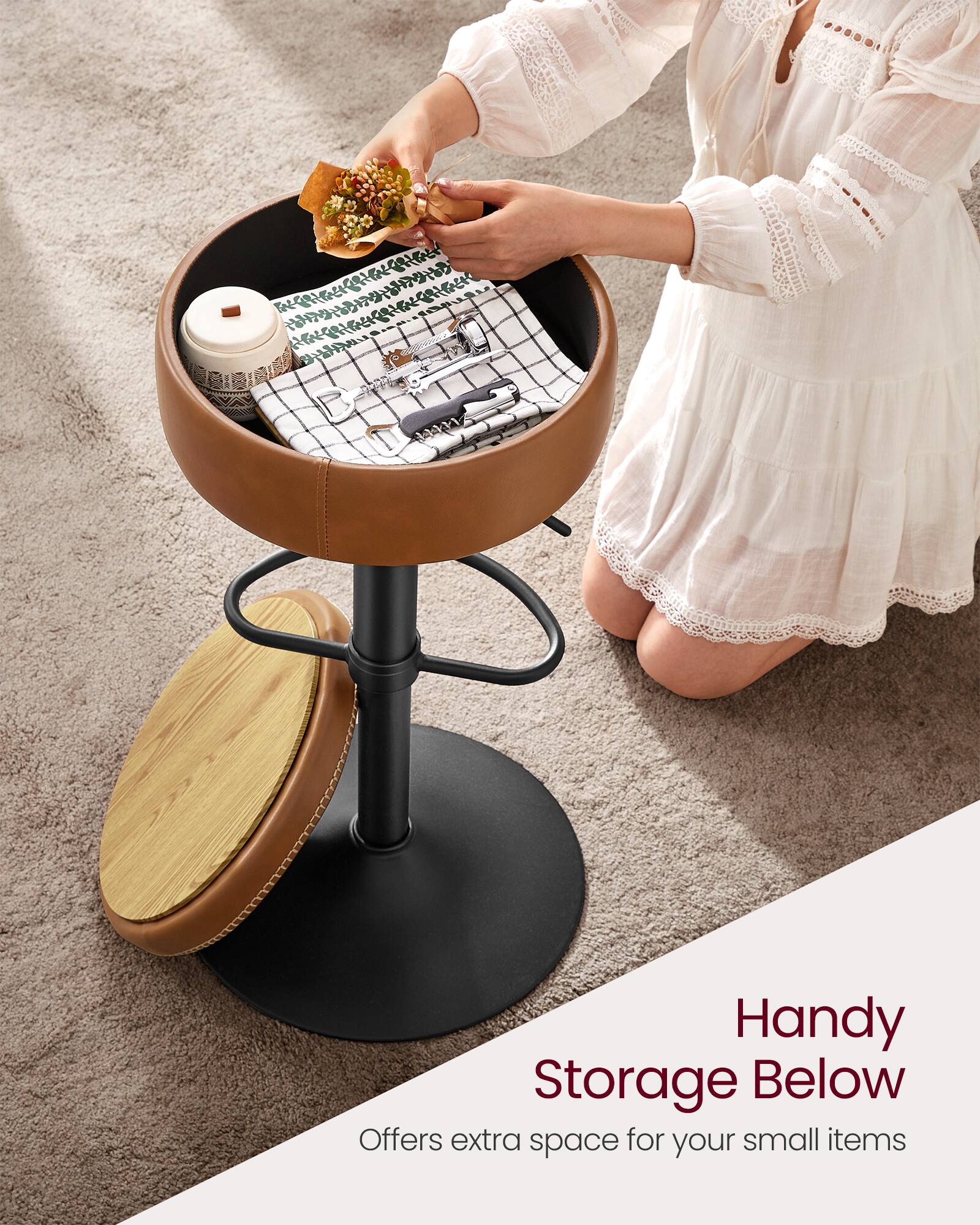 Handy Storage Below  
Offers extra space for your small items