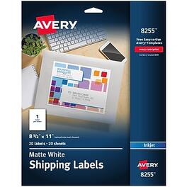 Avery - Inkjet Shipping Labels, 8-1/2" x 11", 20 Labels/Pack - White