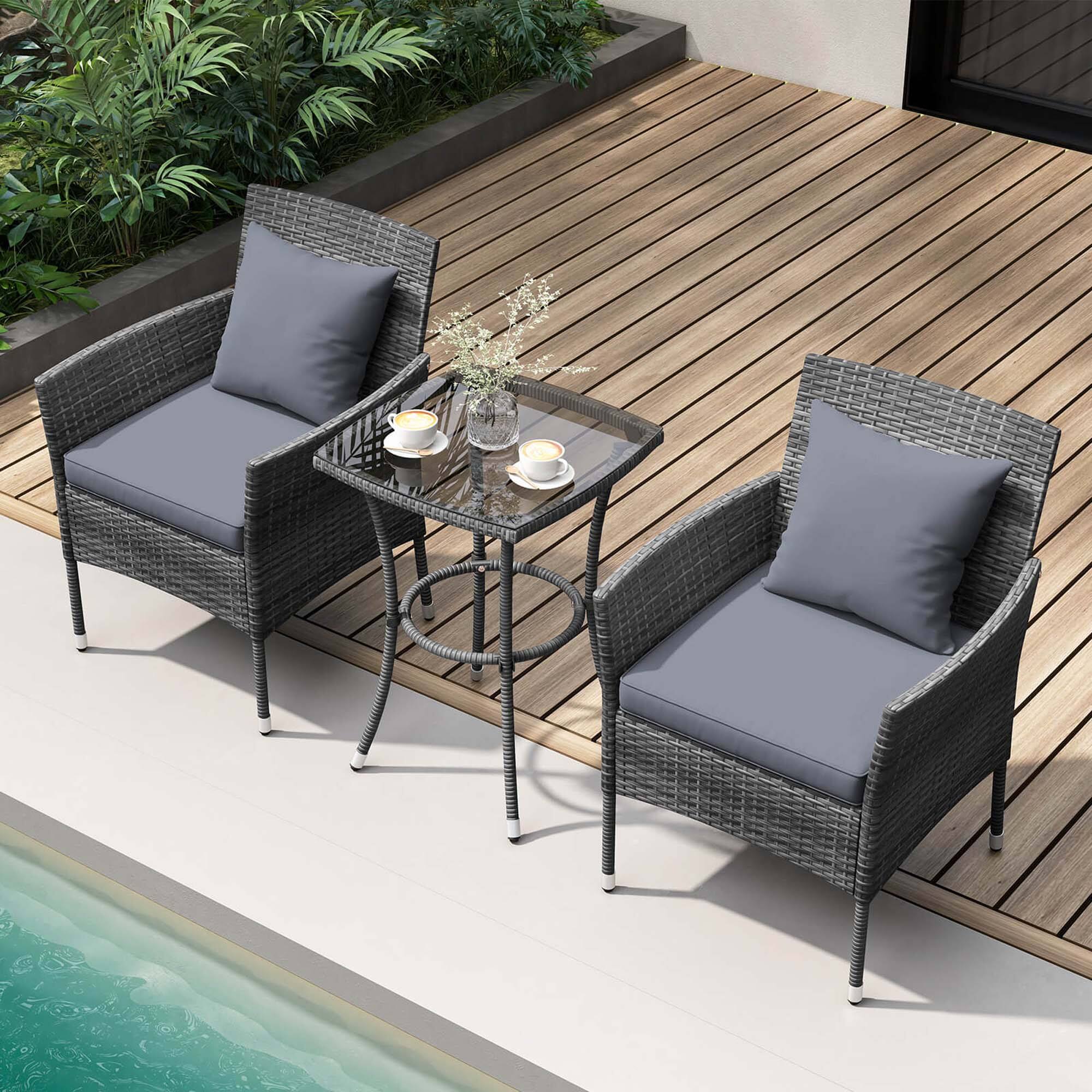 Alt View 7. Costway - 3 PCS Patio Furniture Set with Cushioned Patio Chairs & Tempered Glass Coffee Table - Grey + Mix Grey.
