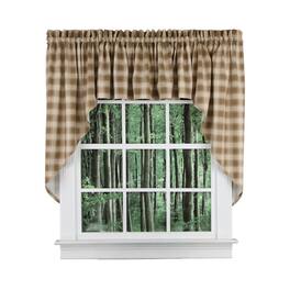 Ellis Curtain - ELLIS 50% Polyester 50% Cotton Country Check With 1.5" Rod Pocket Tailored Swag 56" x 36" - Camel