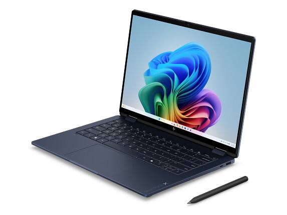 Left. HP - HP OmniBook X Laptop Computer 14" 3K Touch Screen Intel Core Ultra 7 32 GB - Atmospheric blue aluminum.