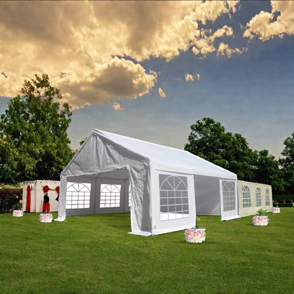 Left. APRILSOUL - 20x20 Feet Party Tent Heavy Duty Marquee Canopy Outdoor Wedding Carport Events Shelter with Storgae Carry Bags - White.