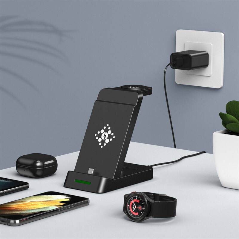 Alt View 1. RISOKEYS - 3-in-1 Charging Dock - Vertical Desktop Charger for Phones, Watchesand Earphones,  Power Adapter for Samsung - Black.