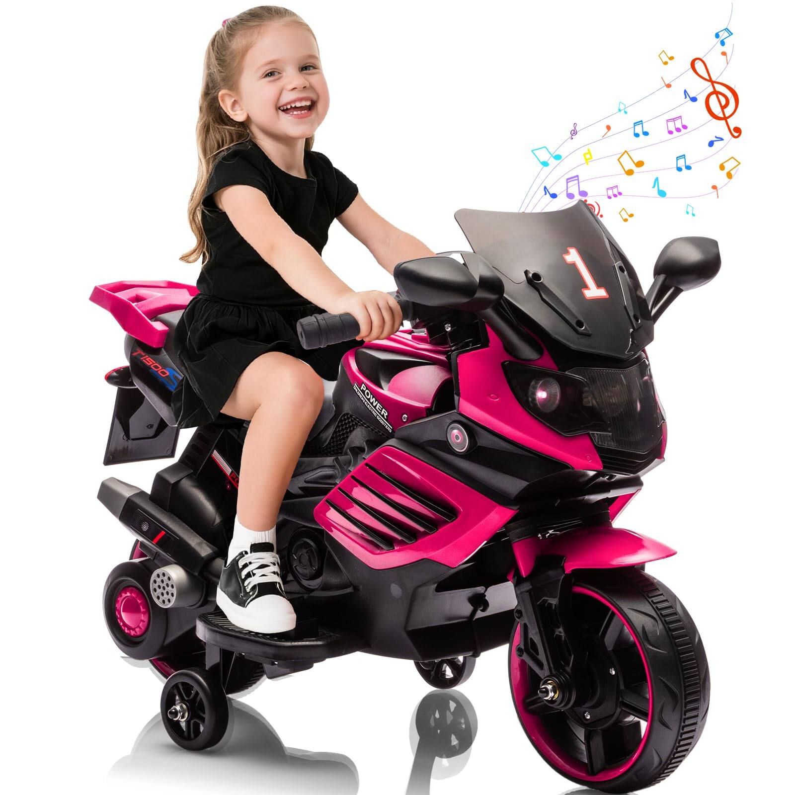 Qeetex 6V Kids Ride On Motorcycle w/ Training Wheels, Electric Bike Toy ...