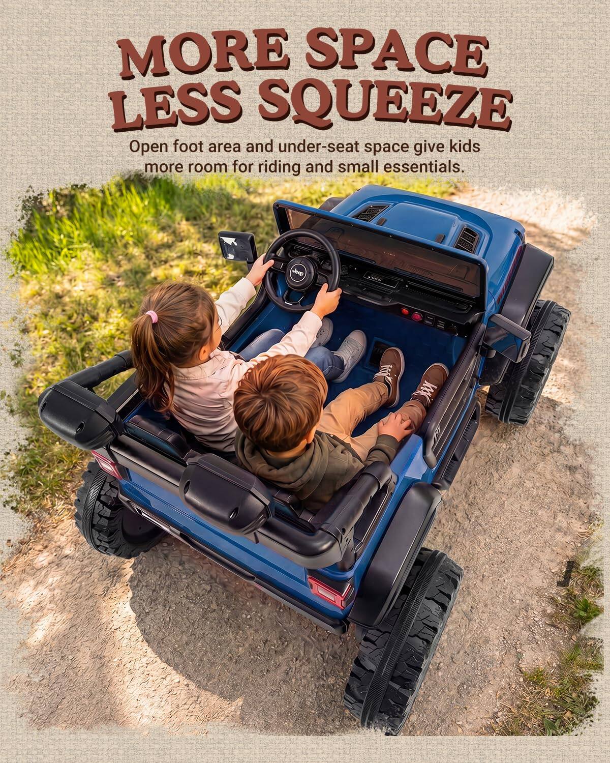 MORE SPACE LESS SQUEEZE  
Open foot area and under-seat space give kids more room for riding and small essentials.