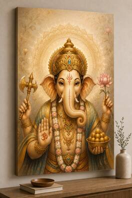FC Design - Large Ganesha Lotus Axe Canvas Print 24x36" Sacred Hindu Fantasy Temple Art Painting Home Wall Decor - MultiColor