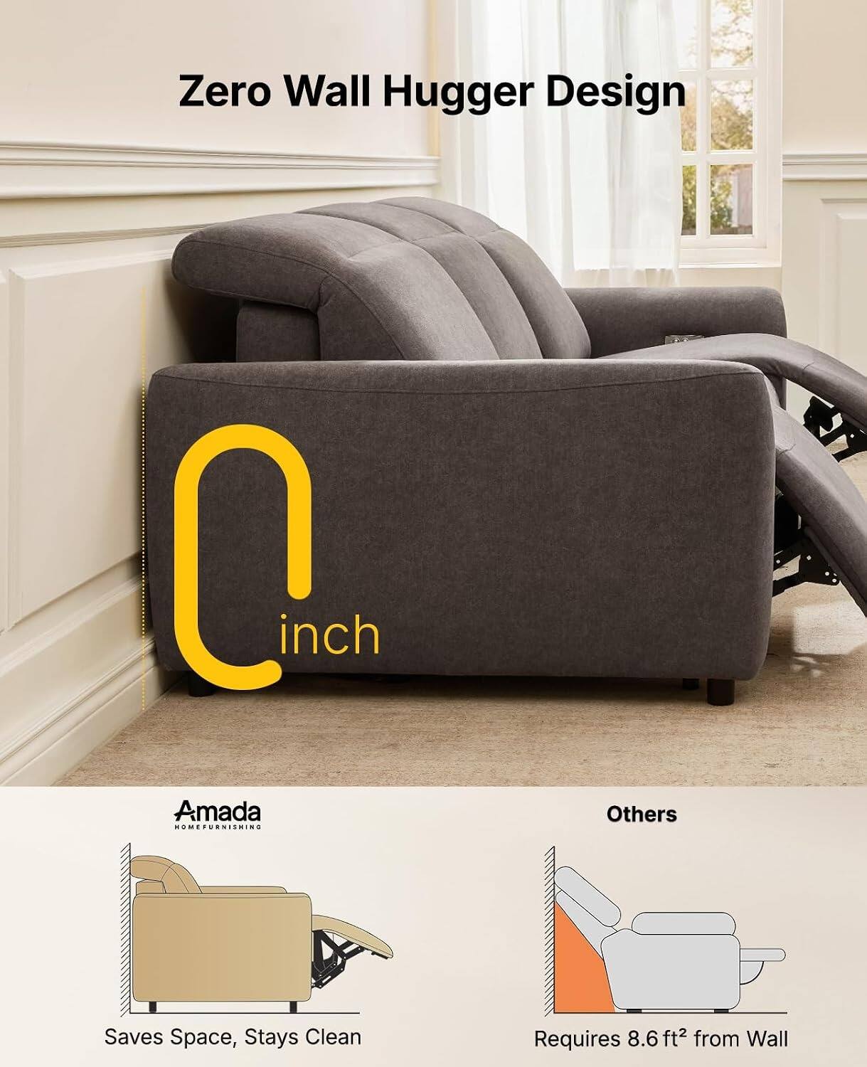 Zero Wall Hugger Design

0 inch

Amada HOMEFURNISHING

Others

Saves Space, Stays Clean

Requires 8.6 ft² from Wall