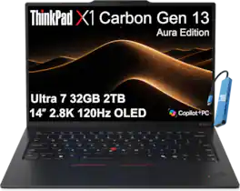 Lenovo - Upgraded - ThinkPad X1 Carbon Gen 13 Aura Edition 14" 2.8K 120Hz OLED Laptop - Intel Core Ultra 7 - 32GB Memory - 2TB SSD - 2.8K 120Hz OLED - Black