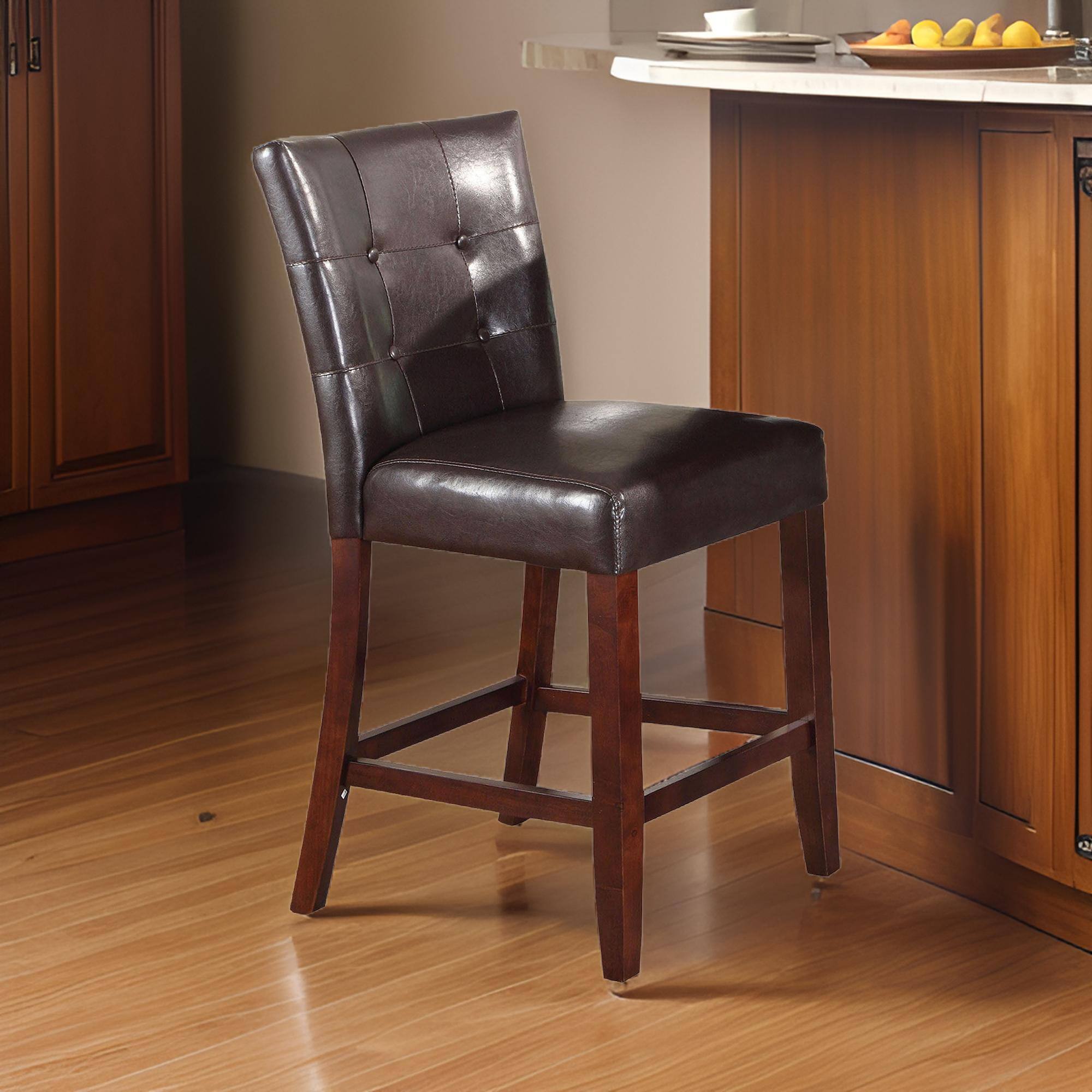 Alt View 2. Manhattan Lane - Leather Upholstered Wooden Counter Height ChairViet Nam, Set Of 2 - Brown.