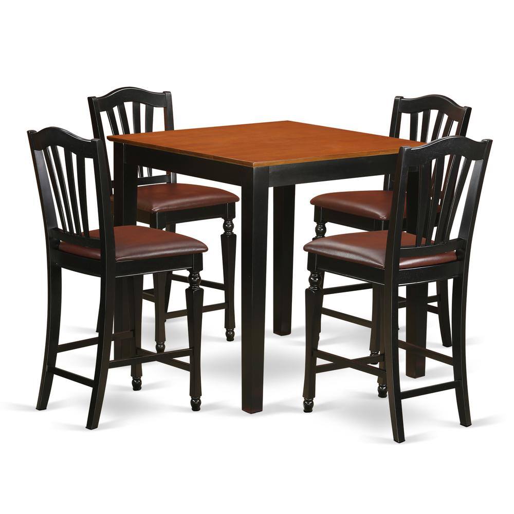 Left. East West Furniture - 5 Pc counter height Kitchen table set - Kitchen dinette Table and 4 Kitchen Dining chair. - Black & Cherry.