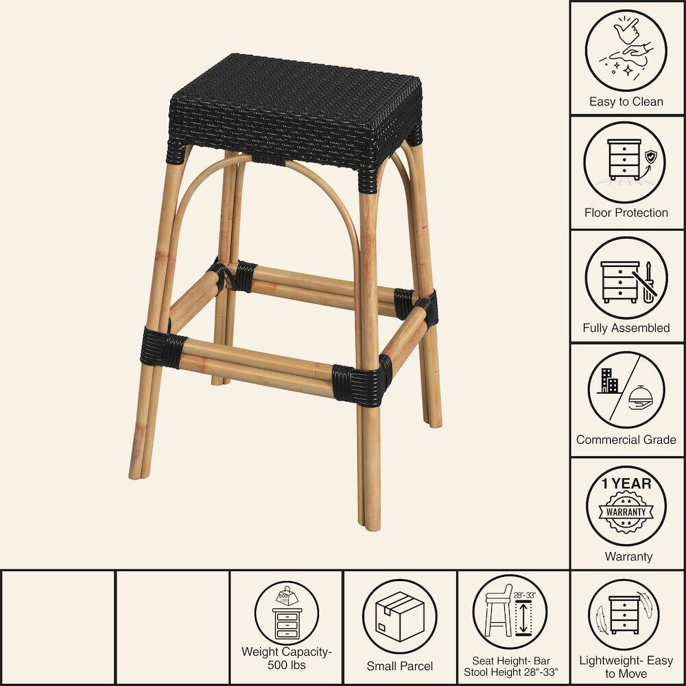 Easy to Clean  
Floor Protection  
Fully Assembled  
Commercial Grade  
1 YEAR WARRANTY  
Weight Capacity- 500 lbs  
Small Parcel  
Seat Height- Bar Stool Height 28"-33"  
Lightweight- Easy to Move