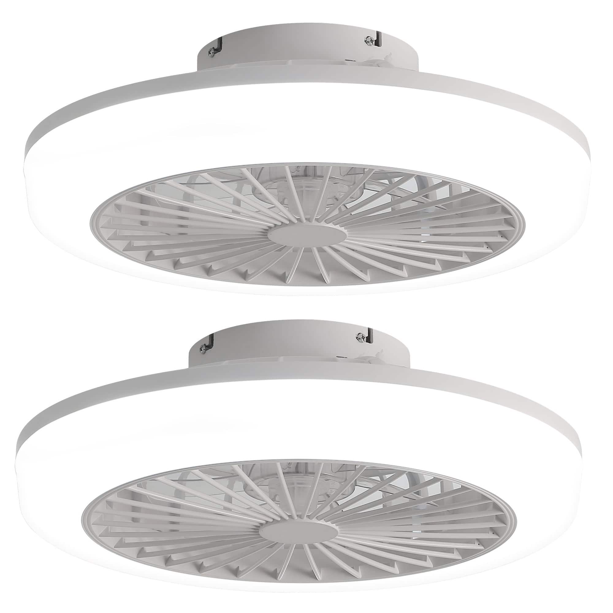 Sofucor - 18 Inch Bladeless Flush Mount Ceiling Fan with Lights Wind Speed Remote Control Dimmable & 3 Color Light - White - 2 Pack