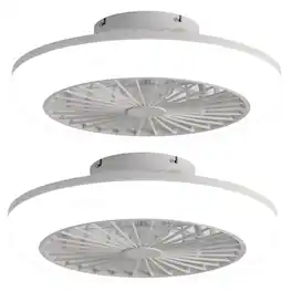 Sofucor - 18 Inch Bladeless Flush Mount Ceiling Fan with Lights Wind Speed Remote Control Dimmable & 3 Color Light - White - 2 Pack