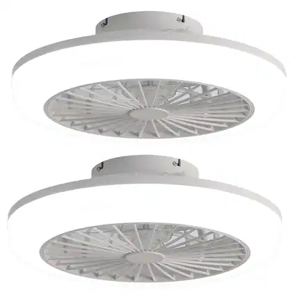 Front. Sofucor - 18 Inch Bladeless Flush Mount Ceiling Fan with Lights Wind Speed Remote Control Dimmable & 3 Color Light - White - 2 Pack.